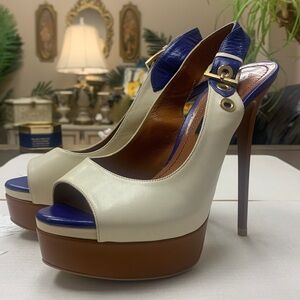 Kemal Tanca Shoes Cream/Purple Platform Heels Size 37 Heel Height 5.5”